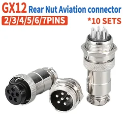 10 Pcs GX12 Aviation Circular Connector GX12-2Pin 3pin 4pin 5pin 6pin 7pin Male Female 12MM M12 Fixed Rear Nut Plug&Socket