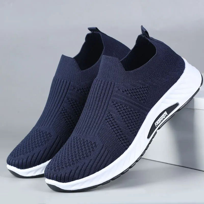 Atmungsaktive Herren-Slipper aus Strick, leichte, gepolsterte Sohle, runde Zehenpartie, Outdoor-Sneaker für ältere Menschen – Detail 9