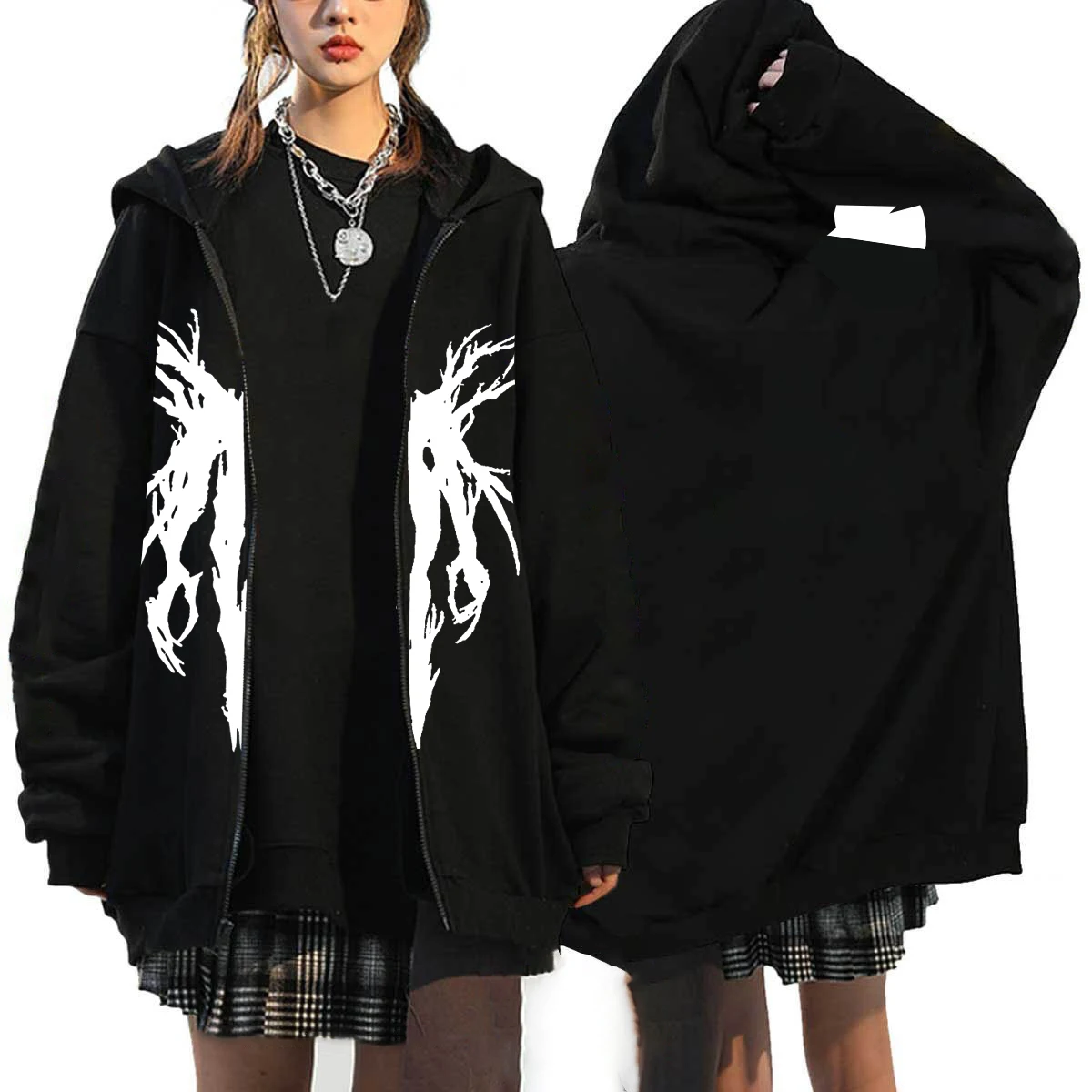 Y2K Clothes Gothic Punk Zip Up Hoodies Women Men Loose Oversized Sweatshirt Casual Hooded Female Jacket Hip Hop Streetwear