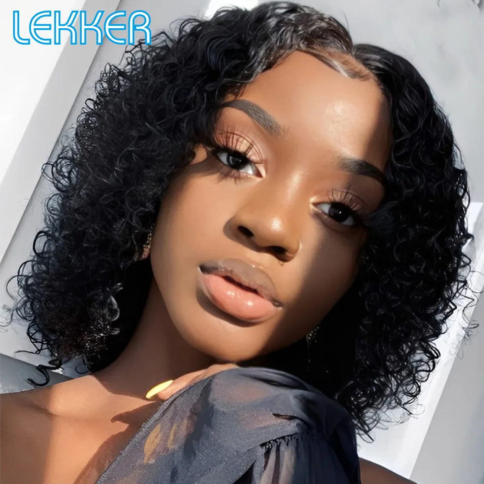 

Lekker Short Kinky Curly Bob 13x1 T Part Lace Front 100% Human Hair Wigs For Women Brazilian Remy Hair Glueless Middle Part Wigs