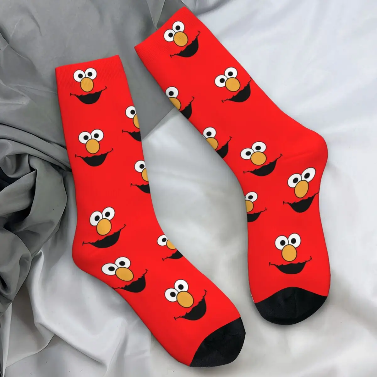 Red Cookie Monster Elmo Socks Autumn Stockings Funny Unisex Men Breathable Socks Printed Running Sports Anti Bacterial Socks