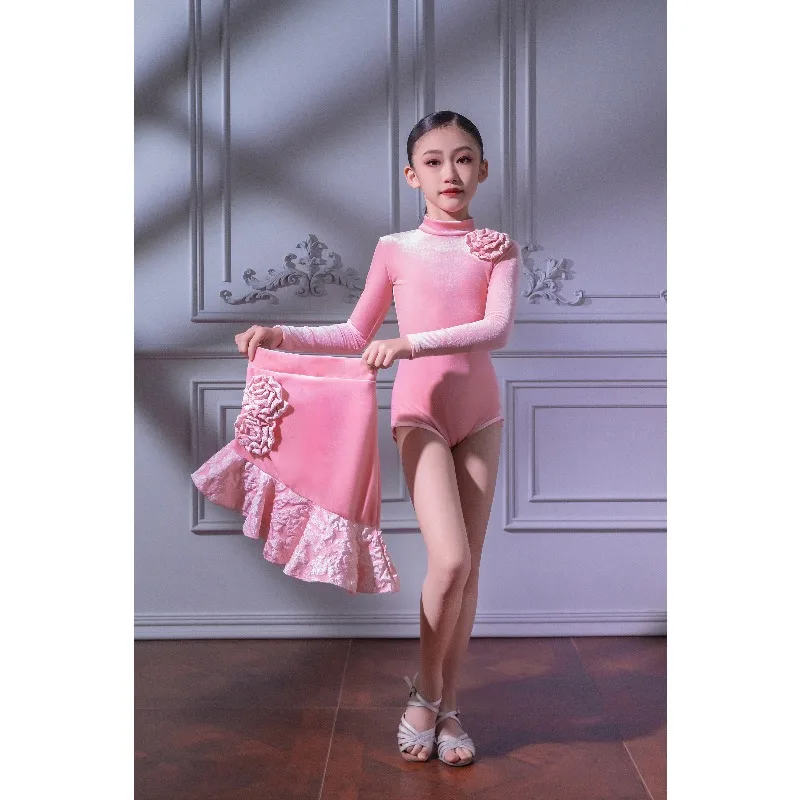 فستان رقص لاتيني للأطفال للفتيات فساتين رقص قاعة الرقص رومبا تشا تشا سامبا فستان ممارسة الأداء اللاتيني تنورة رقص