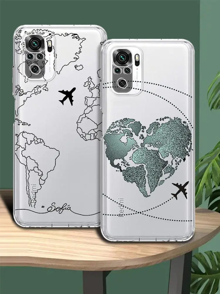 Fashion Planes World Map Travel Phone Case For Xiaomi Redmi Note 12 5G 9S 9 8 10 11 Pro Plus 4G 9T 8T 10C 9C 9A 7 Clear Cover