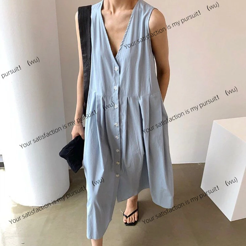 

Хлопково-льняная юбка-жилет, женская летняя свободная без рукавов, слегка толстая маленькая тонкая платье-рубашка из рами