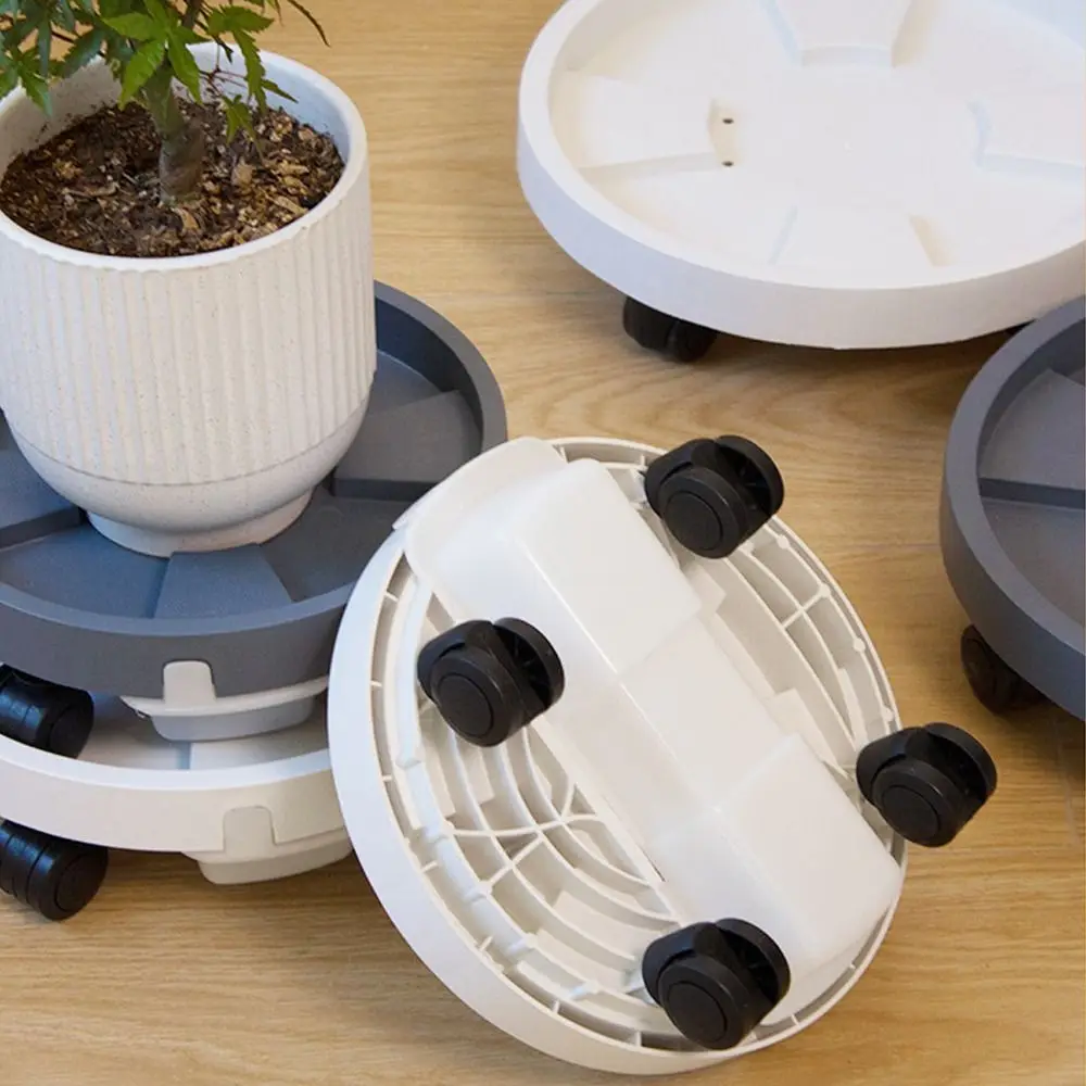 أصيص زهور مستدير صينية متنقلة حامل نباتي متحرك ثابت عالي التحمل مع صينية تصريف صينية نباتات دوارة غير قابلة للانزلاق ساحة الشرفة #4