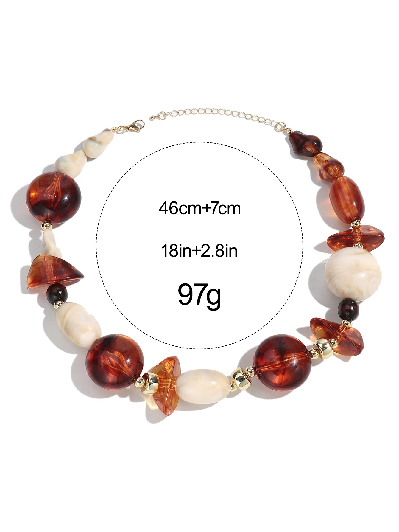 Winter Trendy Harz Unregelmäßige Geometrische Perlen Halsketten für Frauen Übertrieben Acryl Bernstein Beige Halsband Retro Schmuck Geschenk – Detail 1
