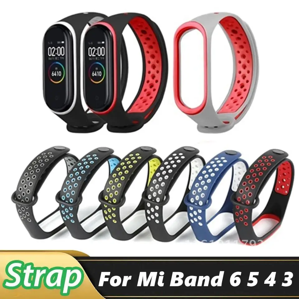 Sommer atmungsaktives Armband für mi Band 6 5 4 3 Silikon Ersatz band Armband zweifarbiges Armband auf miband6 miband5 Riemen