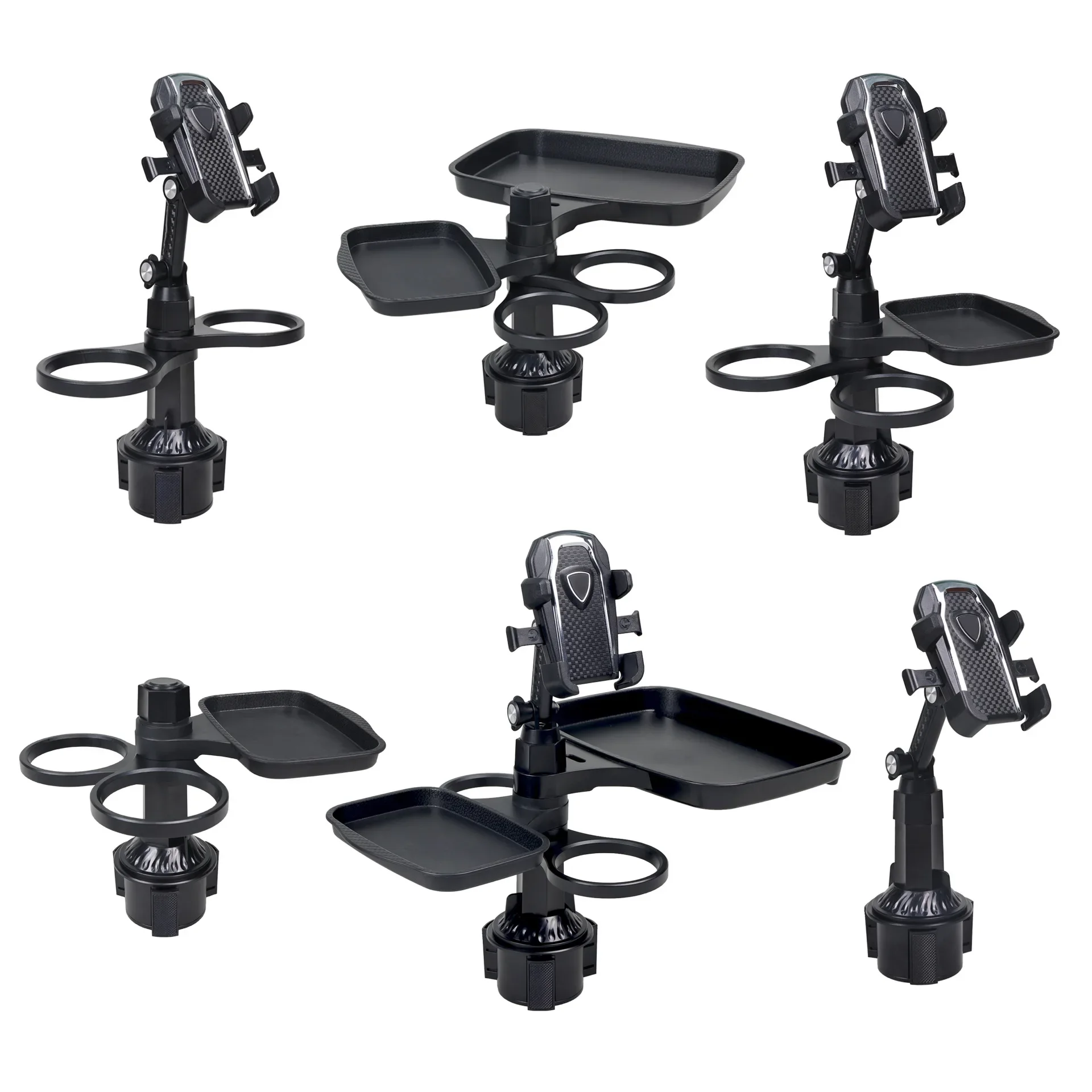 2-in-1 Car Cup Holder Tray with Phone Mount Portable Folding Dining Desk for Cup Holders Food & Drink Stand Universal Car