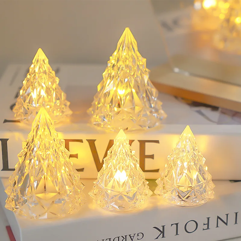 Christmas Tree LED Candle Night Light Crystal Lamp for Living Room Desktop Ornament Decoration Bar Atmosphere Candle Lamps