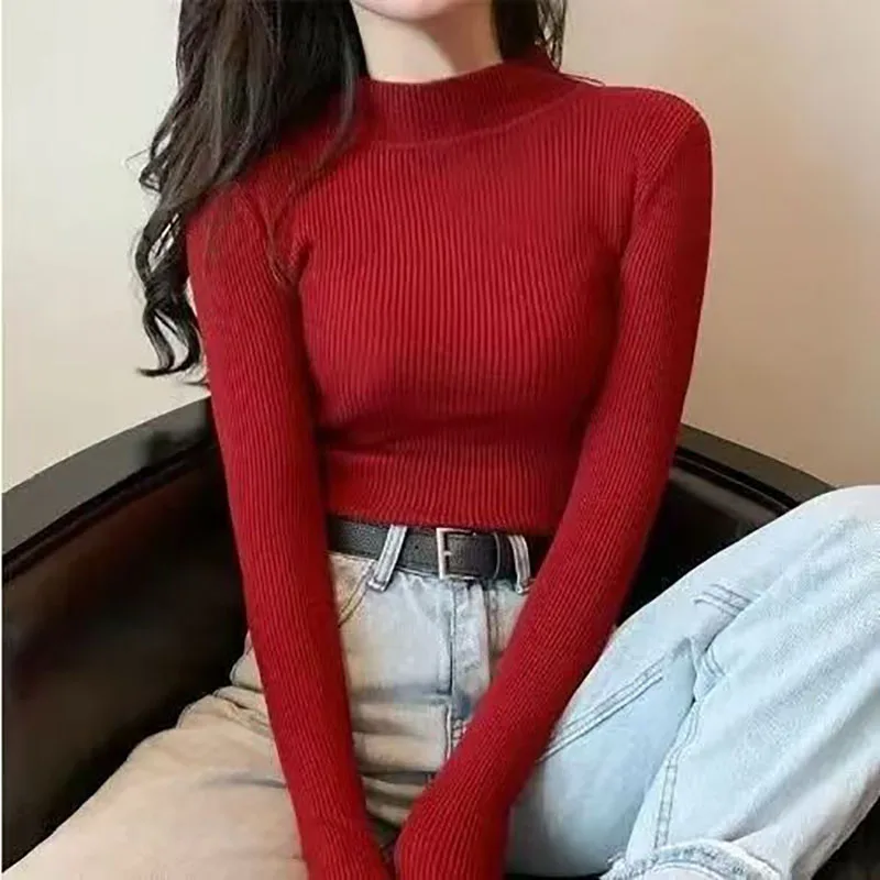 

Half high collar base sweater women autumn winter stylish slim fit inner top new spring autumn casual wearing outside Pullovers