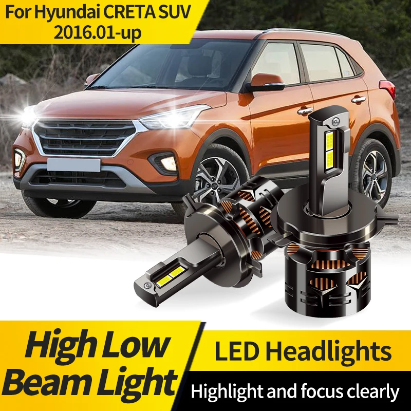 

2PCS For Hyundai Creta SUV 2016.01-up H4 LED Headlight Bulb HB2 Hi/Lo Beam Lamp 9003 6000K White Auto Signal Headlamp with Fan