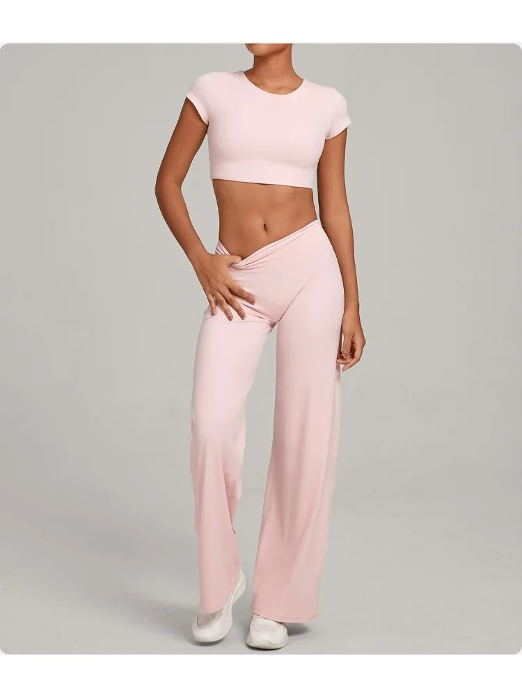 Tight-Fitting Backless Yoga Quick-Drying Straight-Leg Pants Sports Fitness Running Two-Piece Set for Women Gym Workout Yoga Suit - Image 2