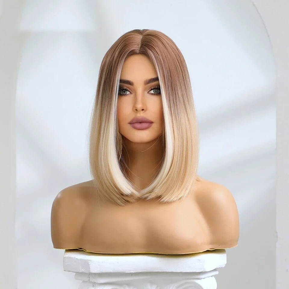 بوب قصير مستقيم أومبير شقراء الباروكات للنساء حزب الشعر اليومي مقاومة للحرارة