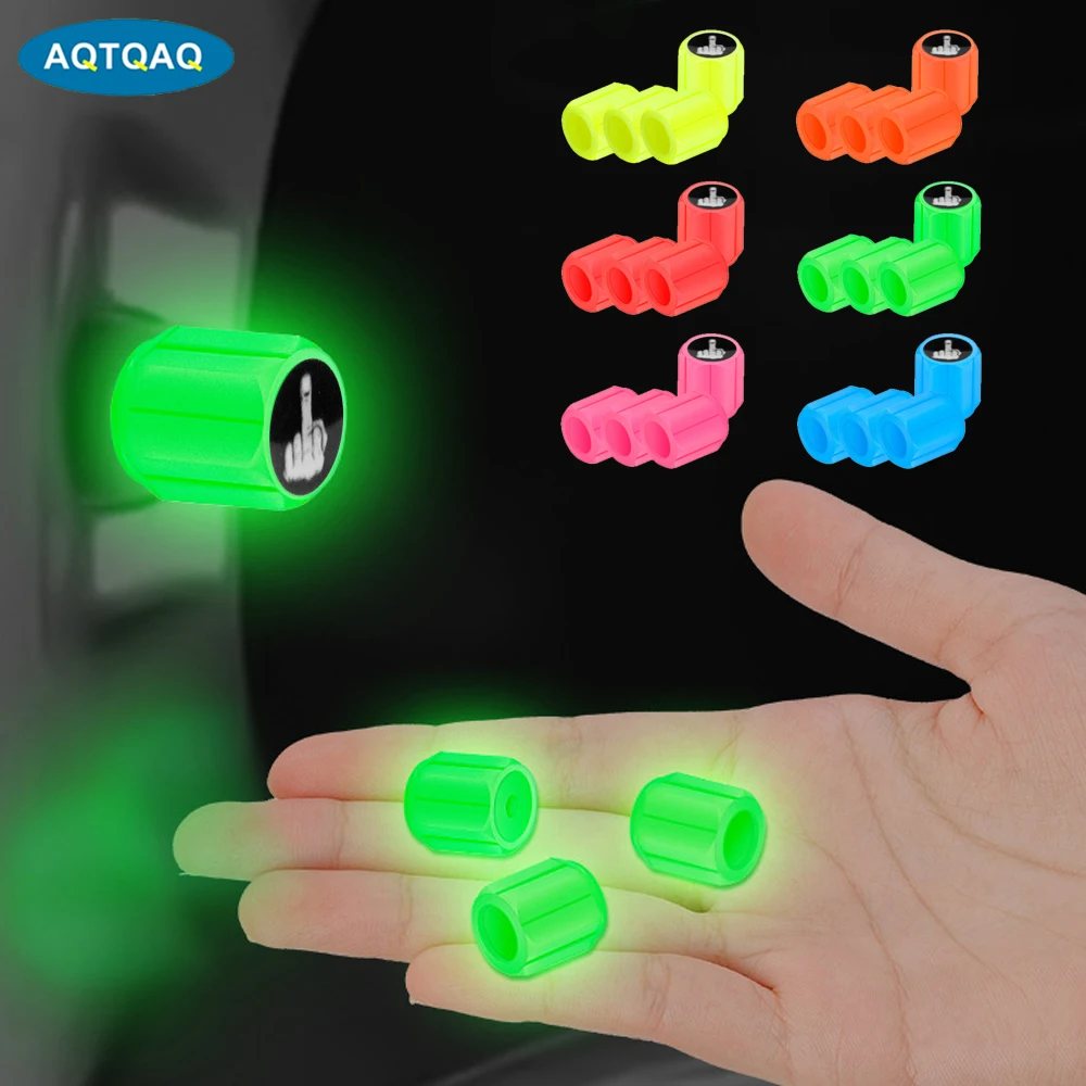 AQTQAQ 4Pcs Luminous Wheel Caps Tire Valve Caps Plastic ABS Dust-proof Tires Accessories Tyre Stem Cover for Car Motorcycle Bike