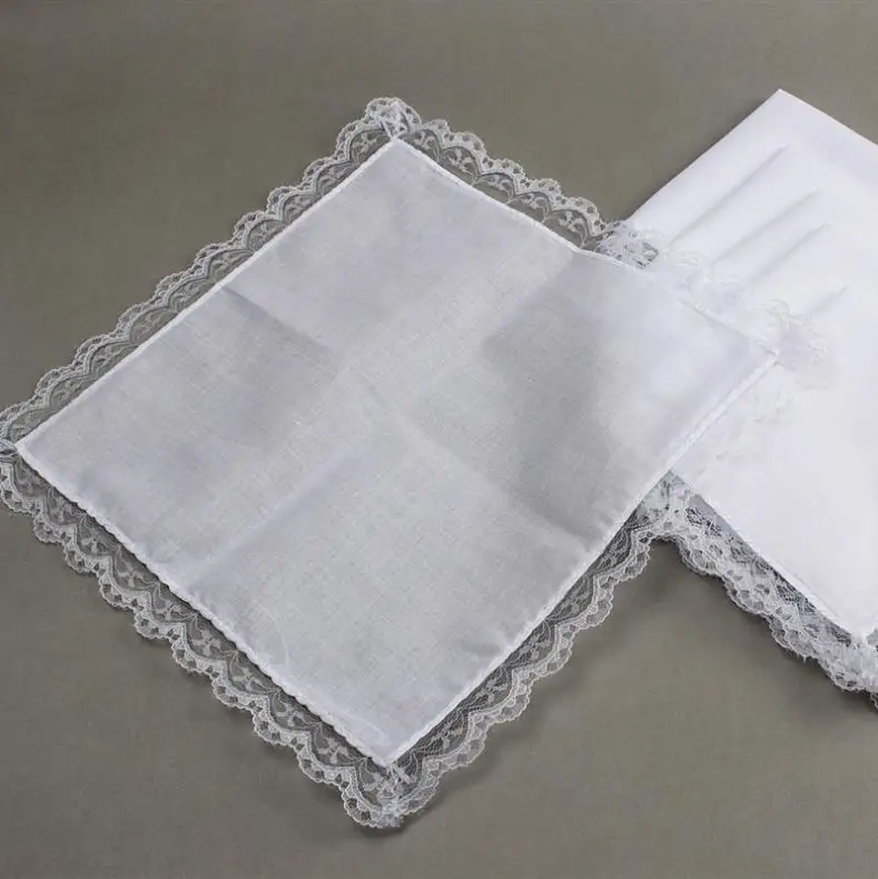 25cm White Lace Thin Handkerchief Cotton Woman Wedding Gift Party Decoration Cloth Napkin DIY Plain Blank Handkerchief ni142