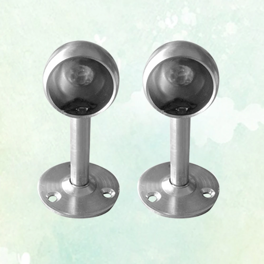 

2 set Stainless Steel Closet Pole Socket Heavy Duty Round Head Seat for Spherical Rod Support Hanging Curtain Brackets Flanges