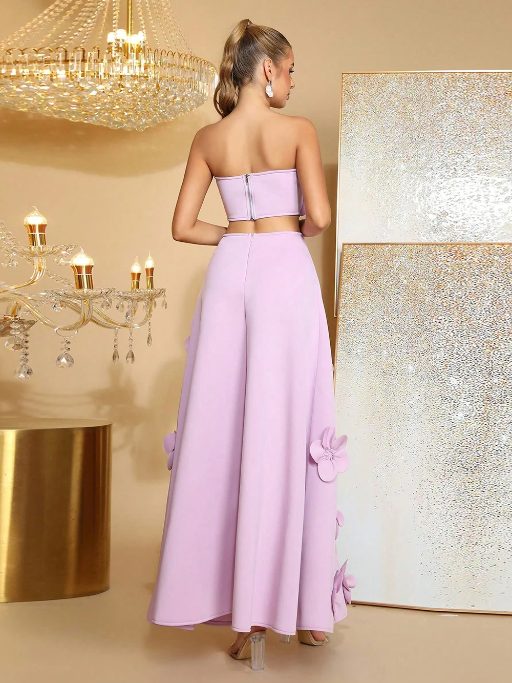 ชุดเซ็ตเสื้อครอปท็อปแต่งลายปักแบบต่อผ้าสุดหรู + กระโปรงยาวทรงเอ ชุดเดรสเกาะอกเซ็กซี่แบบเรียบง่ายสำหรับผู้หญิง ชุดสองชิ้นสำหรับผู้หญิง