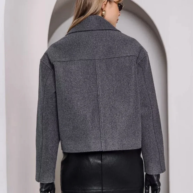 Wollmantel, große Tasche, langärmelig, Top, 2025, Herbst und Winter, neuer Stil, Reversjacke, Strickjacke für Damen