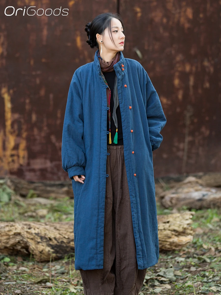 OriGoods Oversized Padded Parka Coat Woman Warm Long Winter Parka Jacket Chinese Style Winter Clothes 2025 Retro Outerwear B354