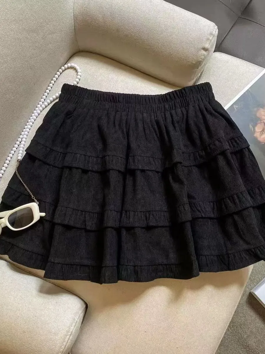 Sweet Style Wooden  Cake Skirt Women's Summer New High Waist Puffy Short Skirt Small Size Elastic Waist Versatile Half Skirt