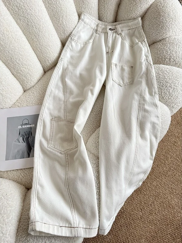 

Мужские джинсы American Retro White Knife: весенне-осенние, в уличном стиле, с деконструированным дизайном, свободные, широкие, длинные брюки