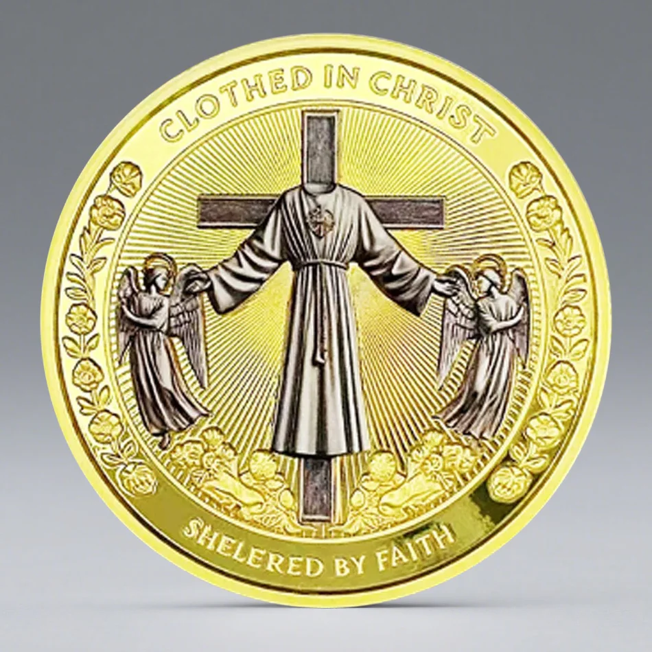 Gold Plated Jesus Vestment Souvenir Coin Clothed in Christ Shelered By Faith Collectible Coins