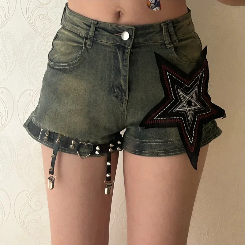 

Hip Hop Star Graphic Denim Short Pants Women Trend Yk2 Gothic 2000s Korean Style Baggy Jeans Girls Punk Jorts Denim Pants 90s