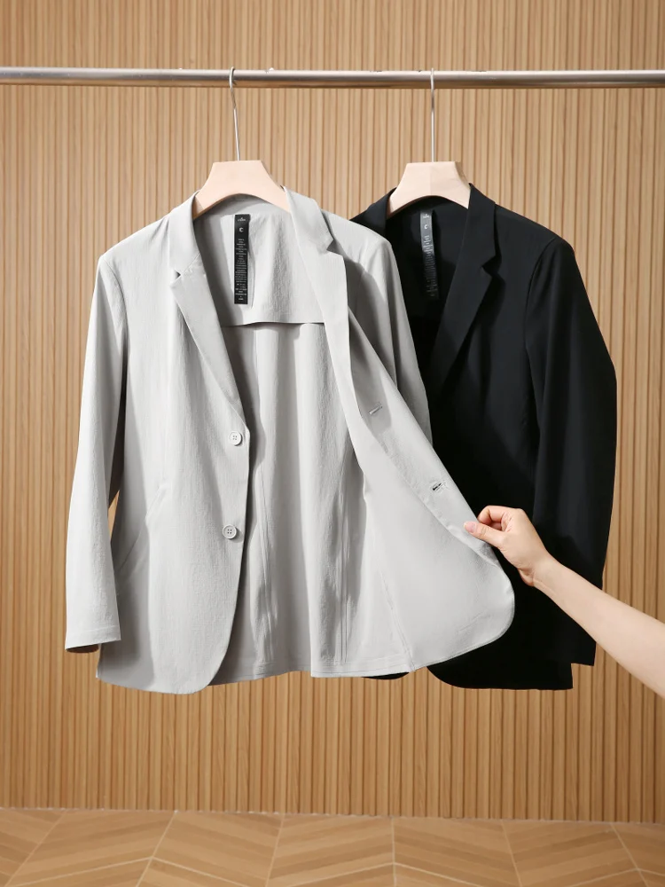 Leavo Johnson Men's Lightweight Spring Summer 3D Tailored Elastic Suit Casual Busin Sle Two Button Stand Fit Jaet