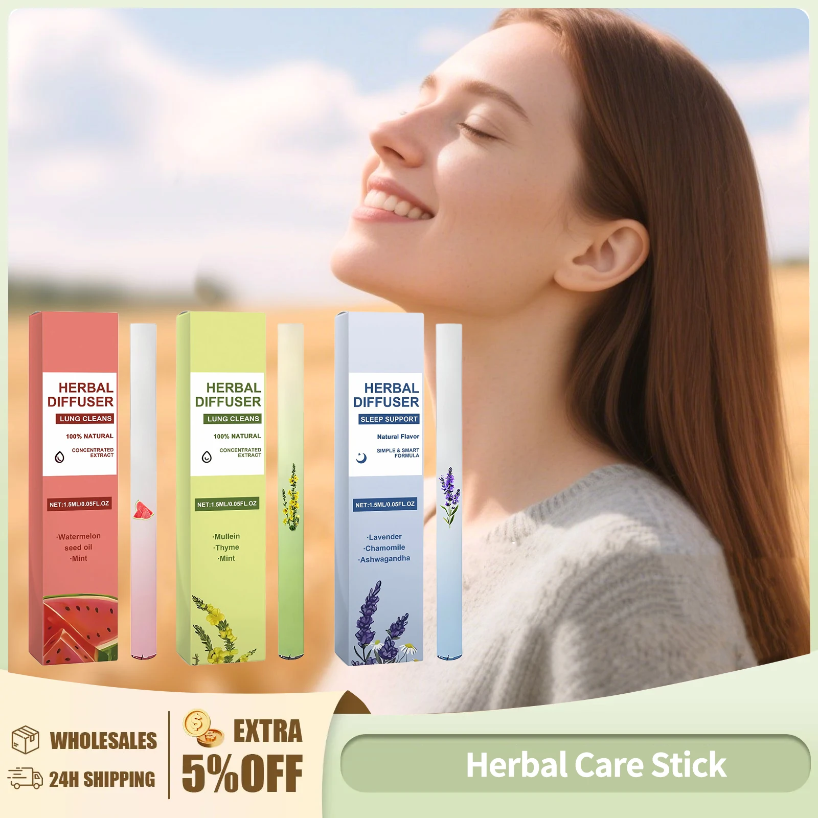 Herbal Diffuser Lavender Helps with Sleep Lung Clean Keep Breathing Smooth Relieve Anxiety Improving Sleep Herbal Diffuser 1.5ml