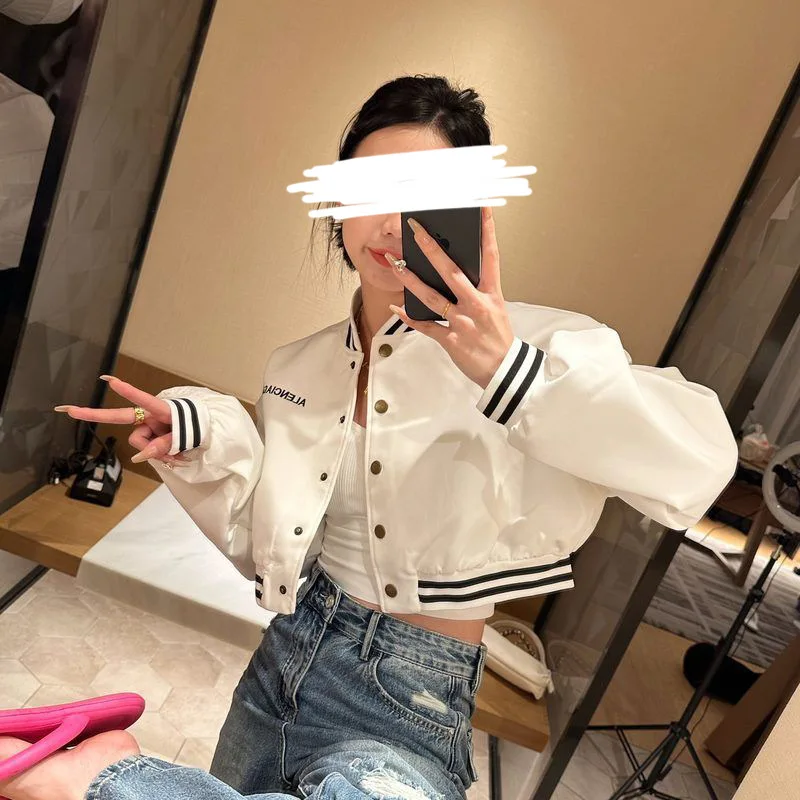 Women Loose Casual Jacket Top Early Spring Retro Contrast Color Embroidery Baseball Jacket Autumn Versatile Comfortable Coat