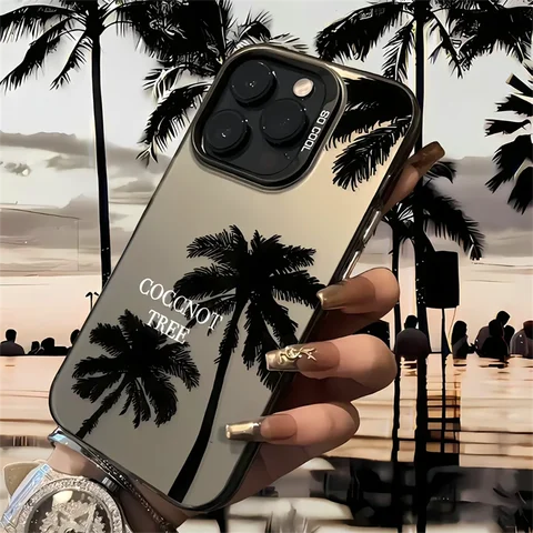 Летний противоударный чехол-бампер с кокосовым орехом для iPhone 16 16E 14 15 Pro Max 11 12 13 Pro X XR XSMax 14 Plus с лазерным покрытием
