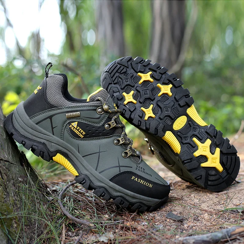 Zapatos para hombre 2025, nuevas zapatillas de deporte para hombre, zapatillas de cuero impermeables para montañismo, Camping, senderismo, suela gruesa, cómodas zapatillas para correr