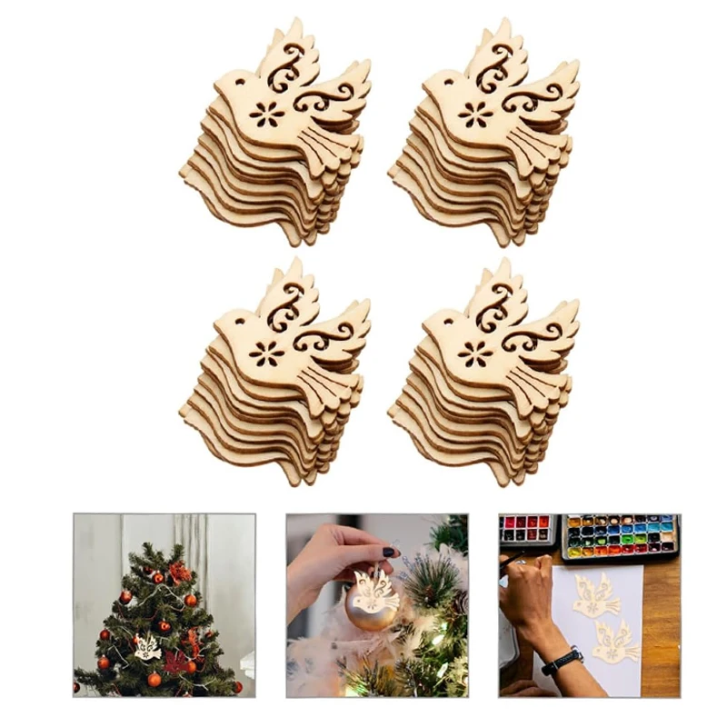 10pcs Unfinished Wooden Mini Small Tiny Wooden Embellishments, Scrapbooking Shapes for Christmas Wedding Party DIY Crafts