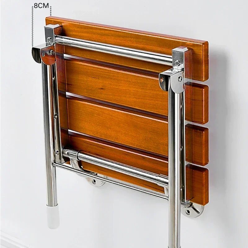 Wall Mounted Solid Wood Folding Stool Bathroom and Shower Chair Porch Shoe Changing Stool Relaxation Bathroom Folding Chairs image 2