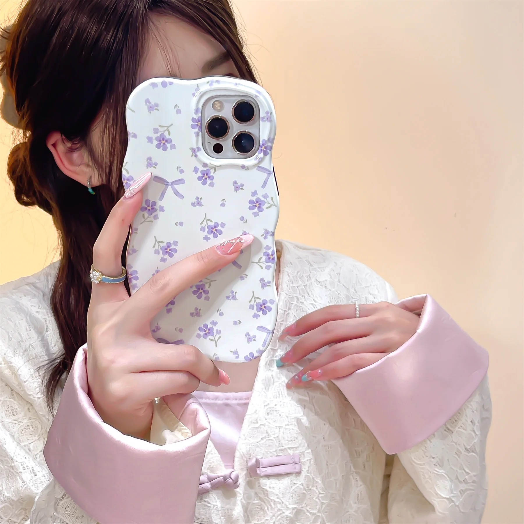 Cute Bow Rabbit Korean Summer Purple Flower Star Anti Drop Case for iPhone 15 14 13 12 Pro Max Shockproof Cover For Girl Gift