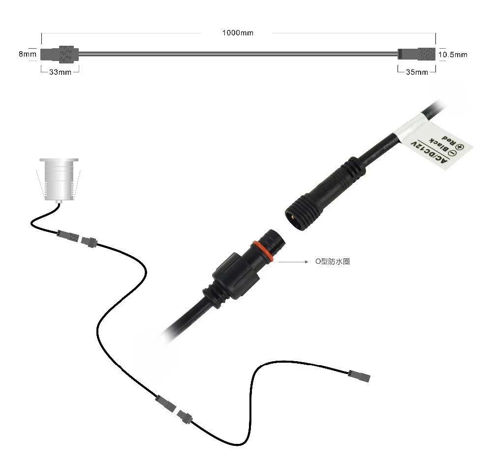 Imagem -06 - Cabo de Extensão Impermeável Conecte o Fio Cabo de Alimentação para a Única Cor Conduziu a Luz 2pin t 300 mm Ip67