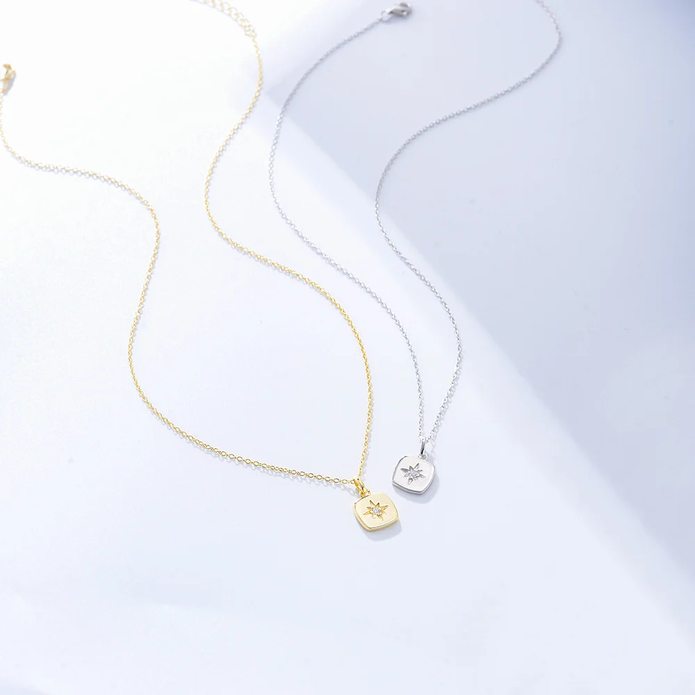 

Нишевое ожерелье из стерлингового серебра 925 пробы в корейском стиле, квадратный циркон с восьмиконечной звездой, высококачественная цепочка на ключицу INS для женщин