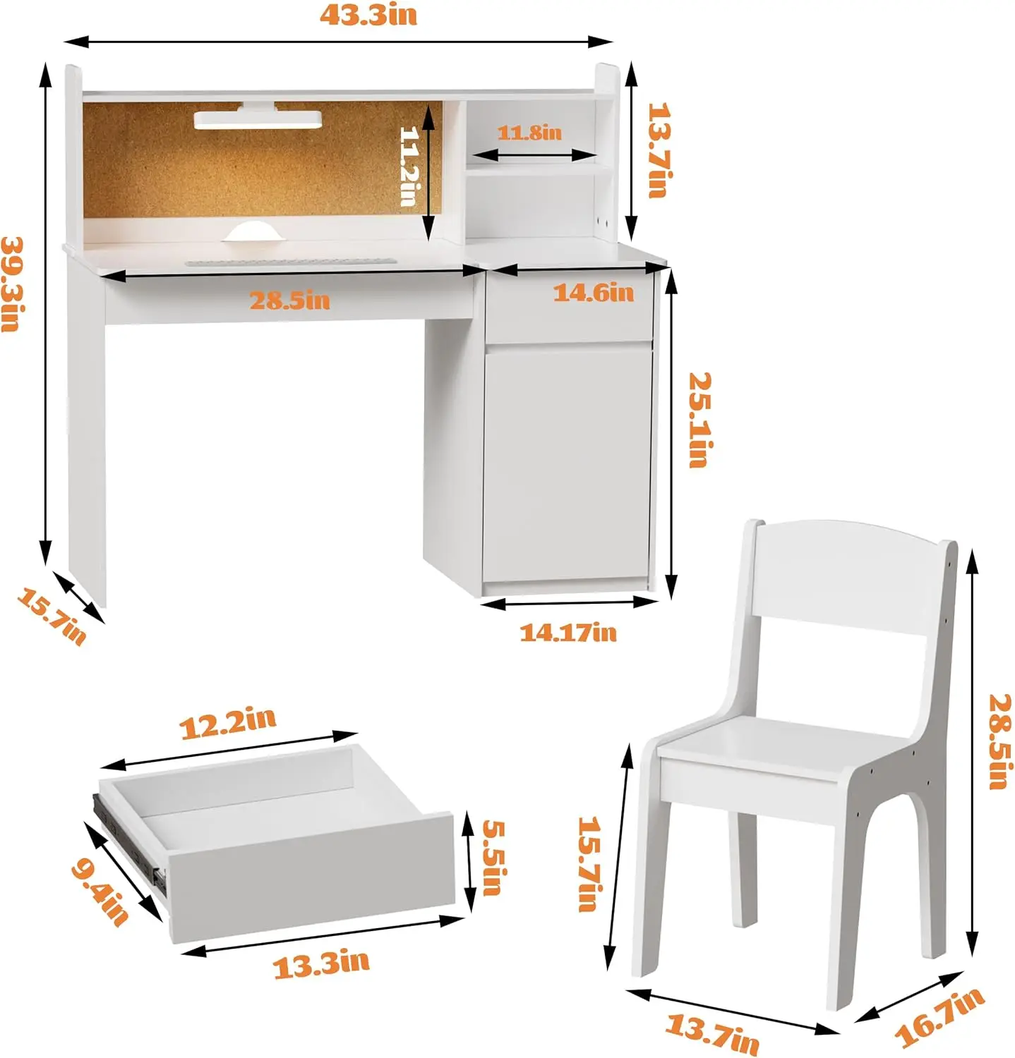 Pakasept Kids Desk And Chair Set,Kids Study Desk With 3-Color Lights,Tiltable Desktop,Multi Functional Study Table For Kids