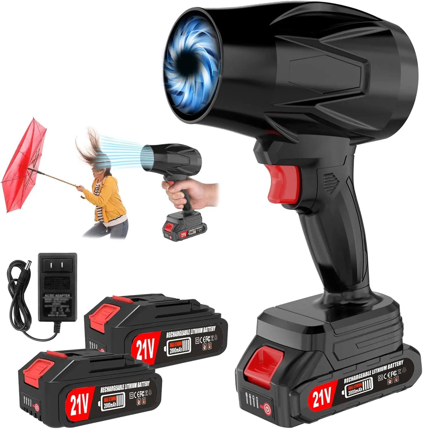 

Cordless Leaf Blower 400K RPM, Portable Handheld with Battery & Charger, Adjustable Speed for Lawn, Patio, Car Cleaning