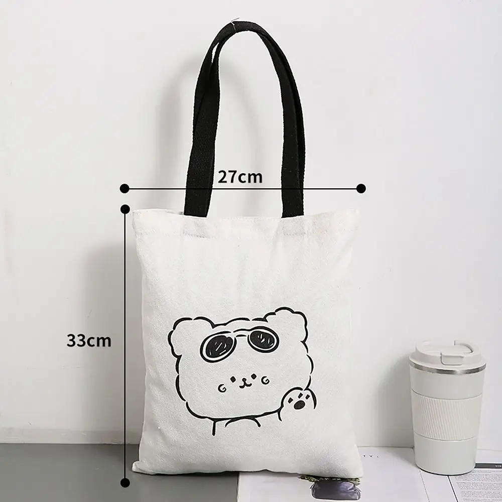 Casual Bear Printed Bucket Handbags Korean Style Canvas Tote Bag Large Capacity Shopping Bag Commuting