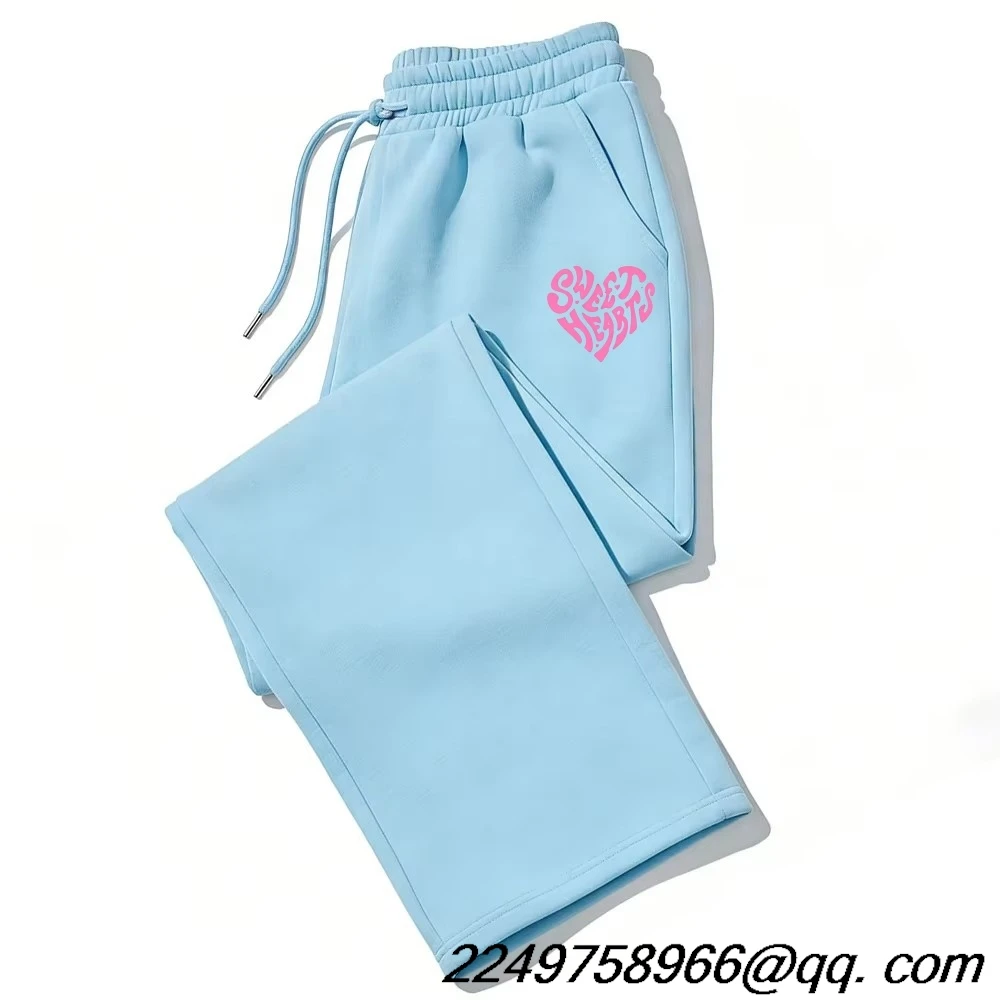 Women's heart-shaped printed fleece sports pants, men's warm, casual, loose, fashionable, versatile, street trend
