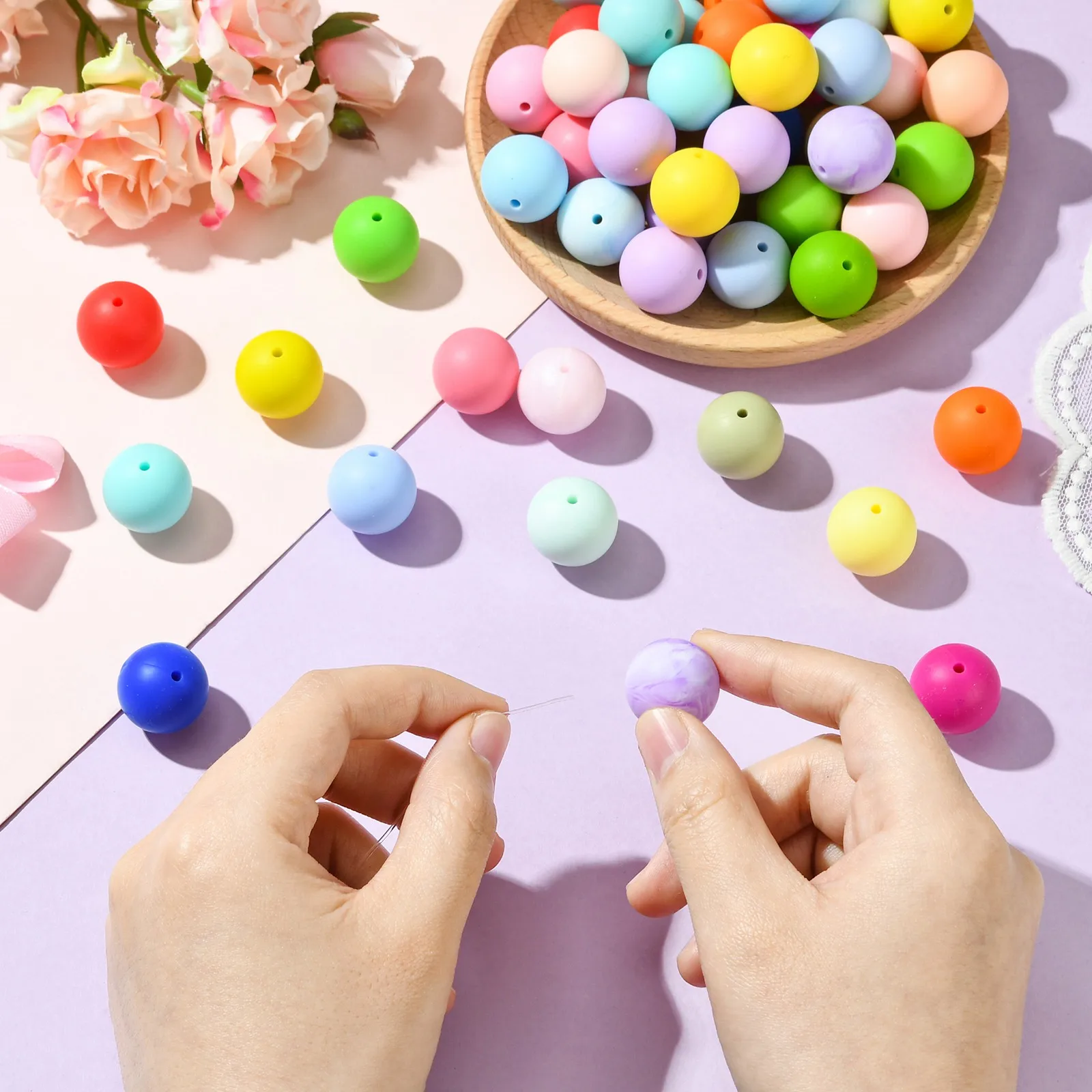 PandaHall 50 Stück 20mm Runde Silikonperlen Bunte Gummi-Rundperlen für Halsketten Armbänder Schlüsselbänder Schmuckherstellung – Detail 4