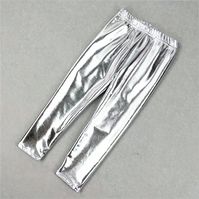 Kids Girl Leggings Elastic 2-12Y Pants Skinny Gold kids Metal Color Fuax Leather Baby Pents Leggings for Performances Costumes