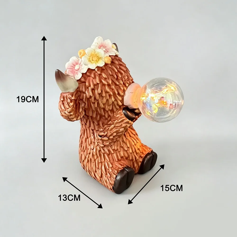Resin Cow for figurine with Soft Glow Wreath Bubble for Outdoor Garden Decor Indoor Desk Shelf Mantel Farmhouse Decor