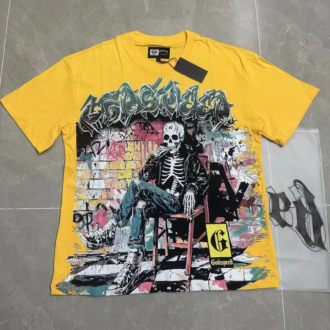 Retro Graffiti Skull Print T-Shirt Heavyweight Pure Cotton Short Sleeve Streetwear for Youth City Walk Daily Wear Unisex