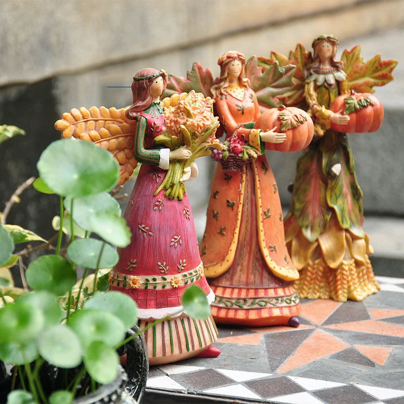 Pastoral Autumn Harvest Happy Angel Resin Adornment Outdoor Garden Villa Sculpture Crafts Park Balcony Lawn Figurines Decoration