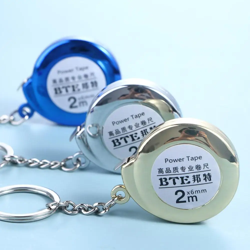 2M Roulette Retractable Ruler Delicate Mini Keychain Tape Keychain Multipurpose Steel Tape Measure Construction Tools