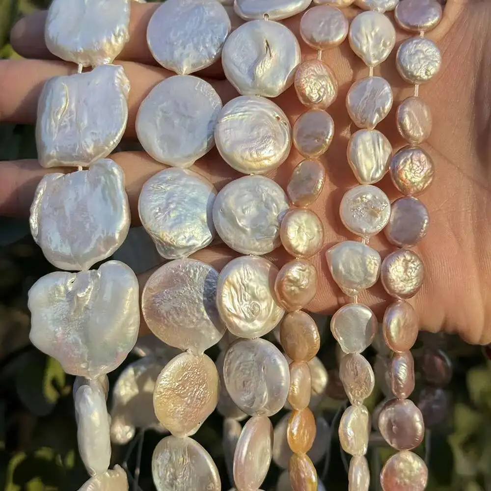 

100% Coin Natural Freshwater Pearl DIY Beads,White Pink Purple Coin Stone Beads 15 Inch for DIY Jewelry Making Necklace Bracelet