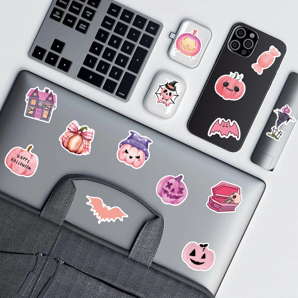 50PCS Pink BOO Ghost Halloween Cute Stickers for Students Gift Diary Car Scrapbooking Notebooks DIY Laptop Phone Bottle Decals