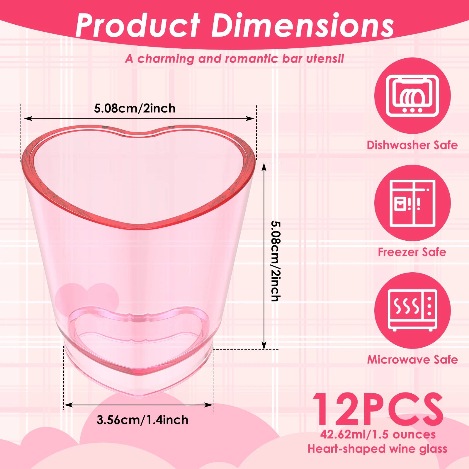 12/24Pcs Pink Shot Glass Set 1.5 oz Heart Shaped Shot Glass Portable Unique Whiskey Shot Glass for Whiskey Tequila Spirit Liquor
